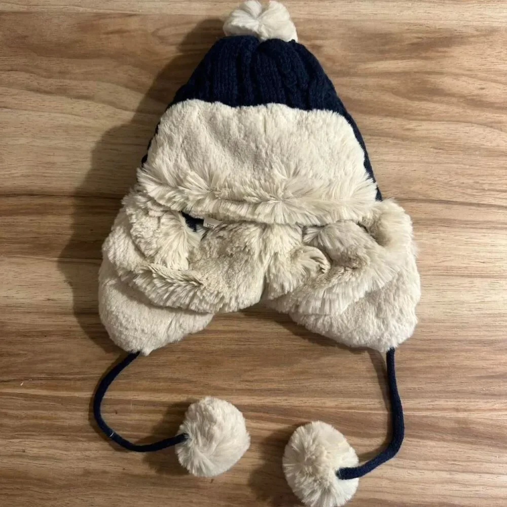 Baby Winter Trapper Hat 18-24M Navy Blue Faux Fur Pom Pom Ear Flap kids ushanka